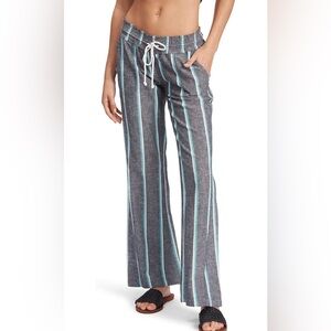 Roxy Oceanside Boho Striped Beach Pants Low Rise Linen Blend Junior Large